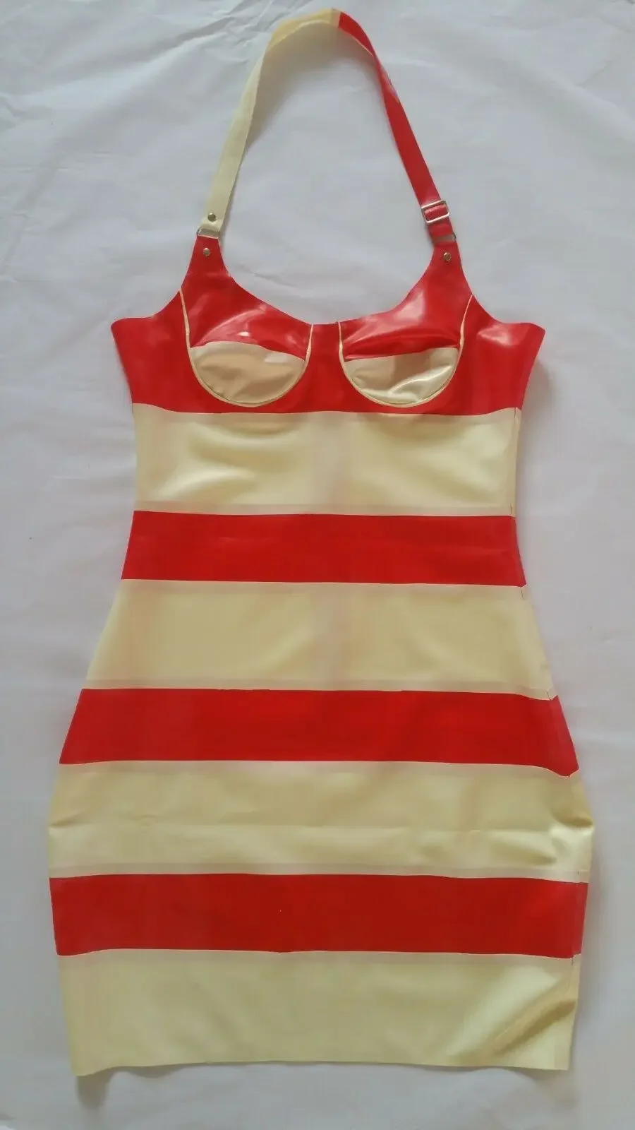 

Latex Strap Bikini sleeveless suit skirt Black and red stripes 0.4mm size S-XXL