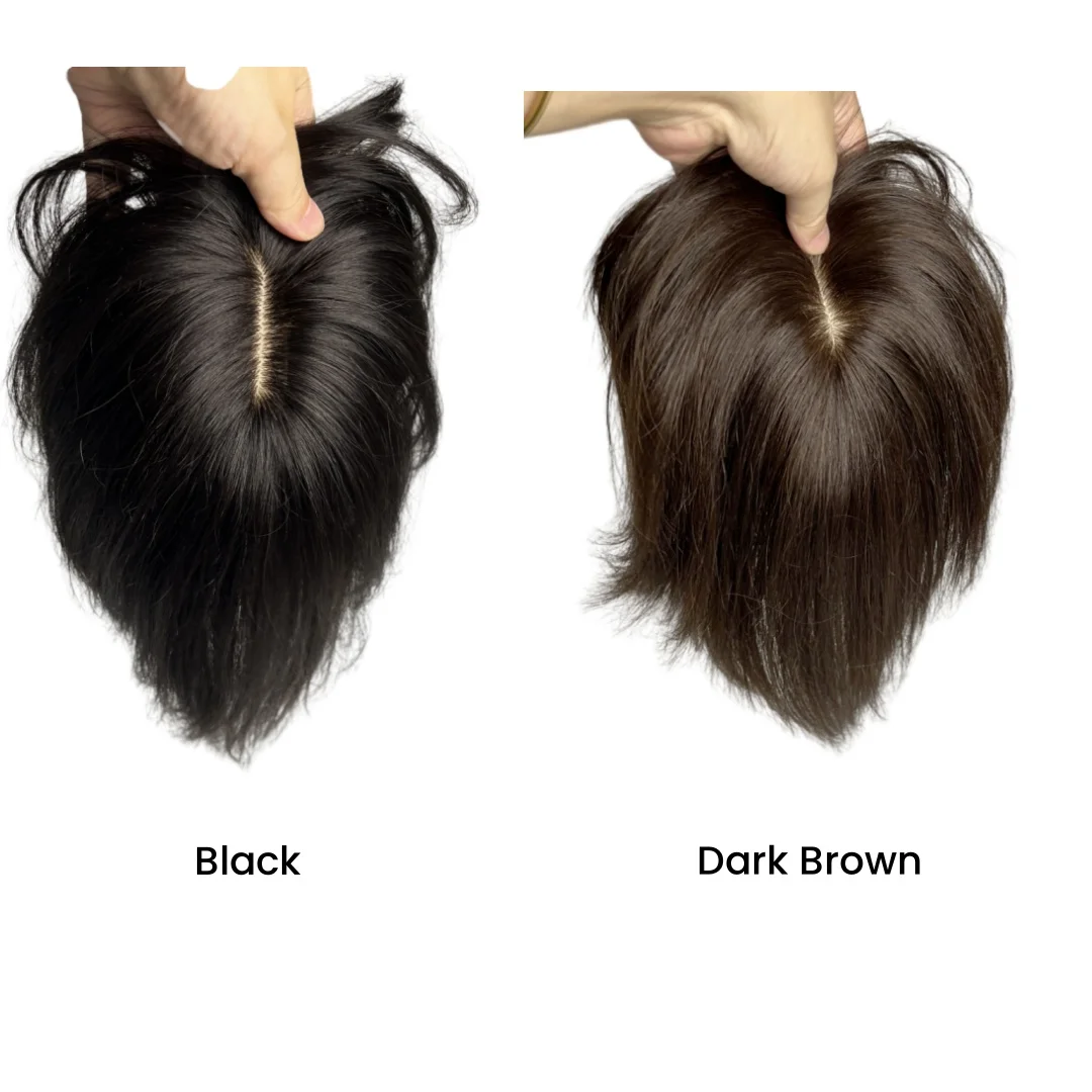 12x14cm 대형 레이스&PU 베이스 여성용 부분 가발 (실제 인모, 앞머리 포함, 스트레이트, 탈모 커버, 3개 클립, 착용 간편)