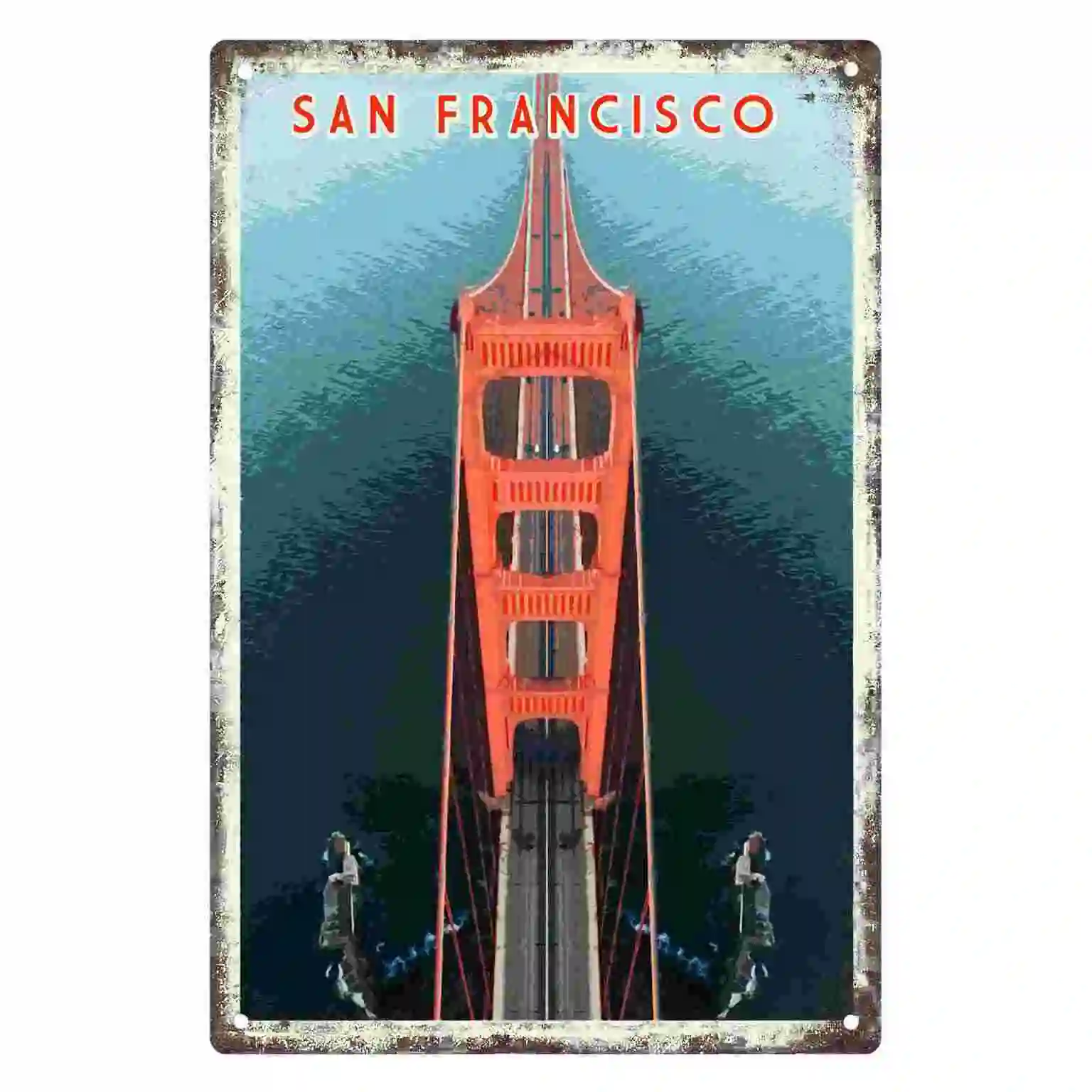 2D FLAT 1pc Vintage San Francisco Golden Gate Bridge Metal Wall Sign Decoration for Home Cafe Garage Bedroom Porch And Garden