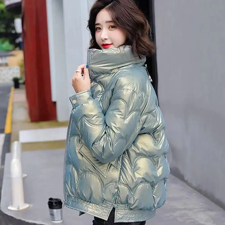 2024 New Winter Women Short White Duck Down Jacket Stand Collar Female Zipper Long Sleeve Coat Loose Windproof Parkas