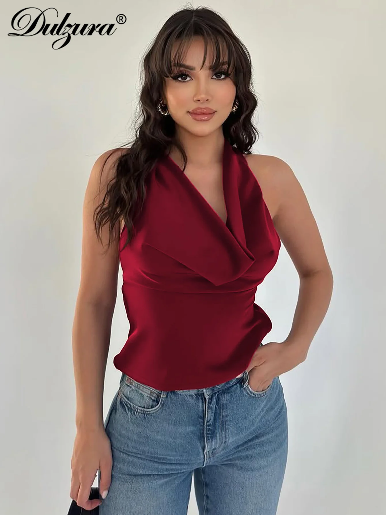 Dulzura укороченный топ без рукавов с лямкой на шее и рюшами на шнуровке с открытой спиной, однотонный повседневный элегантный топ Y2K, клубный уличный летний наряд