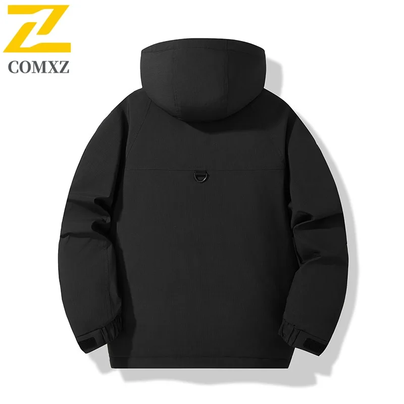 COMXZ الرجال في الهواء الطلق أسفل سترة فاخرة الكلاسيكية هود التخييم يندبروف معطف خفيفة الوزن بلون المشي لمسافات طويلة رشاقته جواكت شتوية