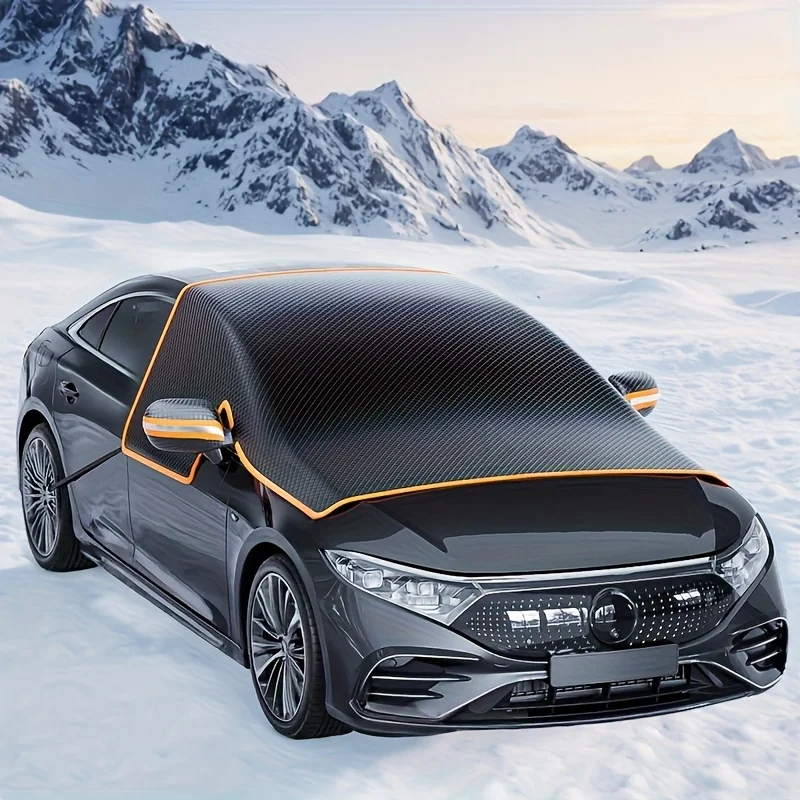 Windproof Snow Cover for Cars, Universal Windshield Frost Protector with Magnetic Edges, Durable Oxford Fabric