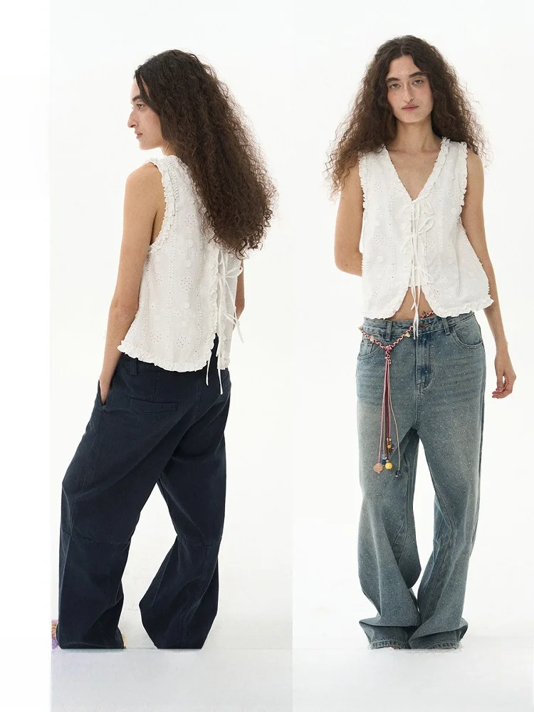 

TiaTia Casual V-Ne Heavy-Weight Vest Belted Two-Way Wear Sweet Sle Regular-Length Open-Front Women's Svel Top