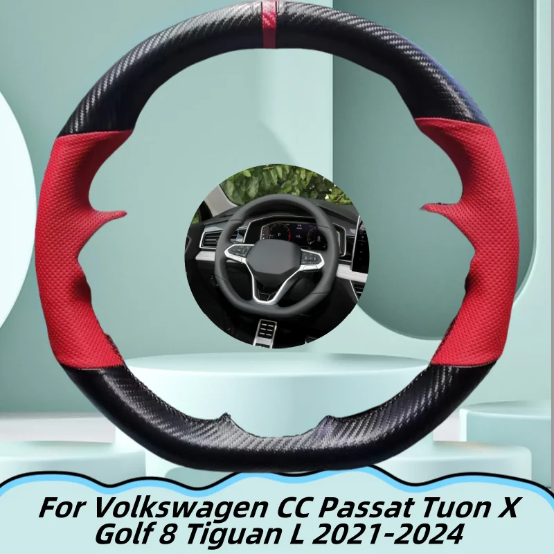 

Hand-Sewn Genuine Leather Car Steering Wheel Cover For Volkswagen CC Passat Tuon X Golf 8 Tiguan L 2021-2024 Car Accessories