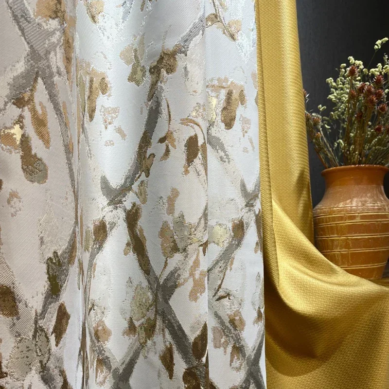 New Chinese Curtains Blackout Luxury Gold Jacquard Curtains For Living Room Bedroom Curtains Customize Decoration Drapes