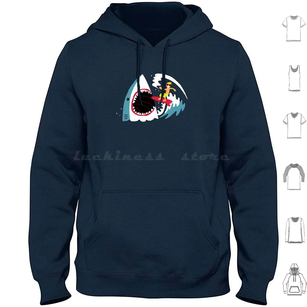 Surf'S Up Hoodies Long Sleeve Shark Surfer Jaws Wave Surf Surfing Sea Ocean Waves Funny Dinomike