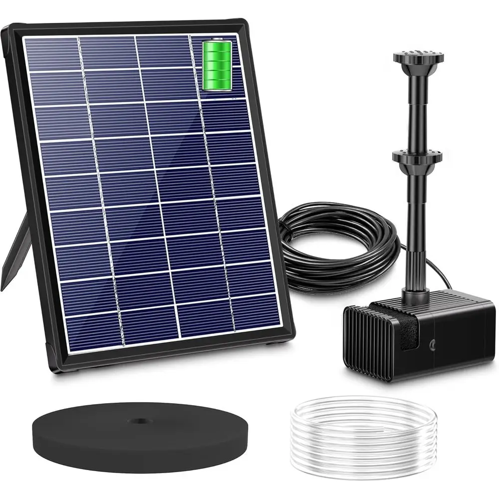 

5.5W Solar Water Pump with 3000mAh Battery Backup for All Day Use, 5 Nozzles for Bird Bath, Small Pond, Fish Tank, and Hydroponi