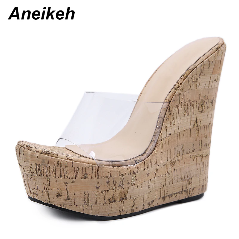 Aneikeh PVC Transparent Wedges Platform Sandals High Heeled Summer 2023 Fashion Women\'s Slippers Thick Sole Beach Shoes Mujer