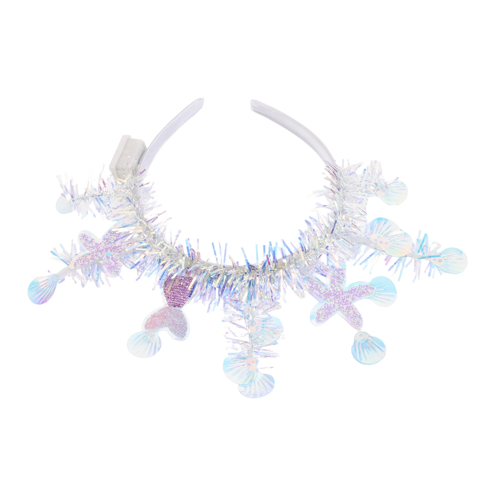 

Mermaid Glowing Headdress Crown Headband for Kids Colorful Light Shell Shape Hair Accessory Costume Party Beach Tinsel Foil
