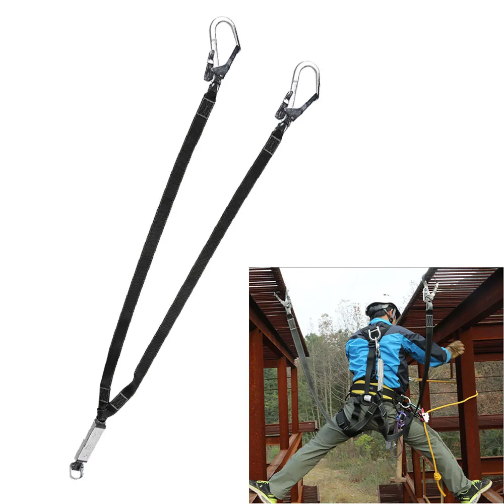 

Double Snap Hook Lanyard with Energy Absorber for Fall Protection Y Forked Shock Absorbing Webbing Anti Fall Off Buffer Sling