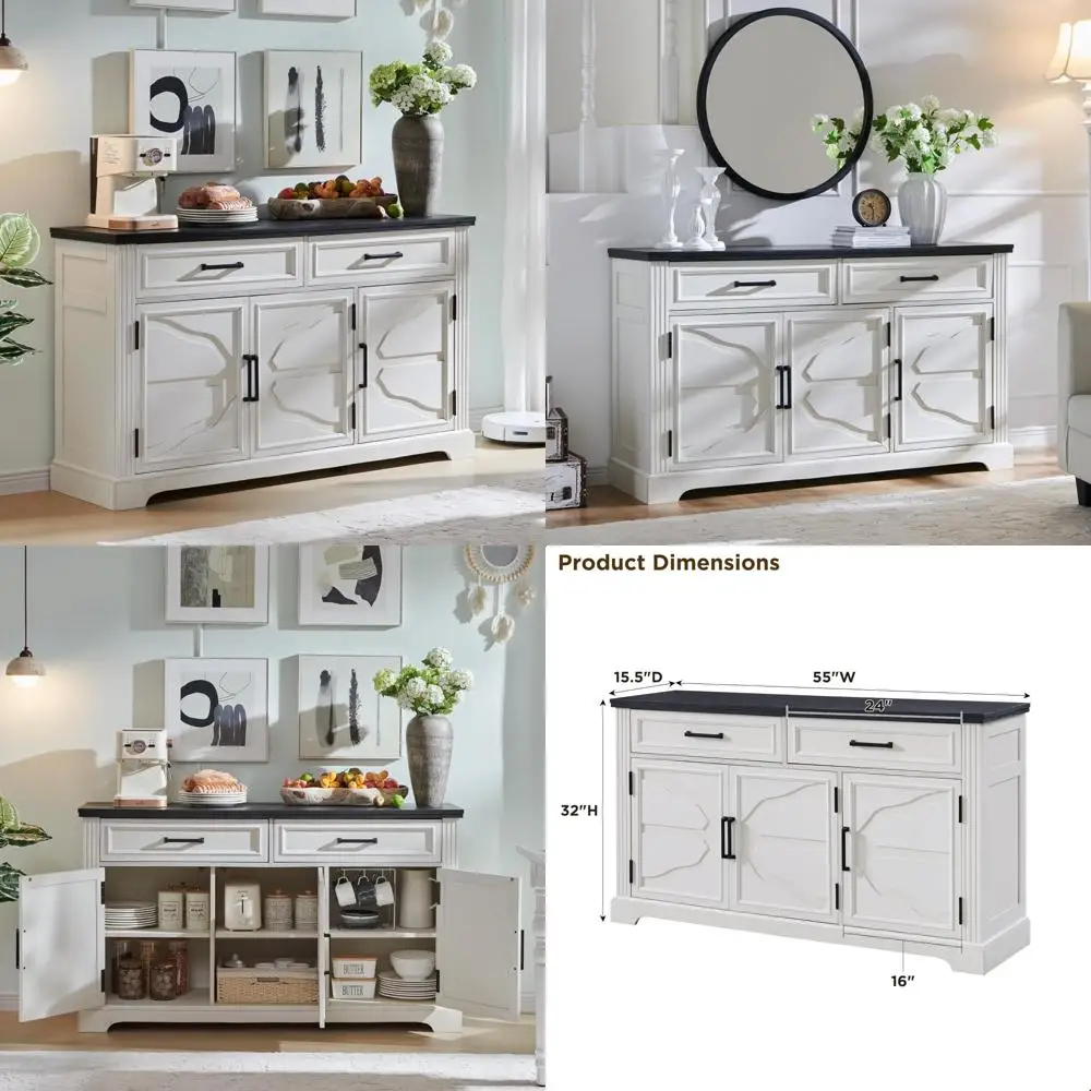 

Большой буфет 55 с 3 дверцами и 2 ящиками, шкаф для хранения столовой, кофе, винных баров