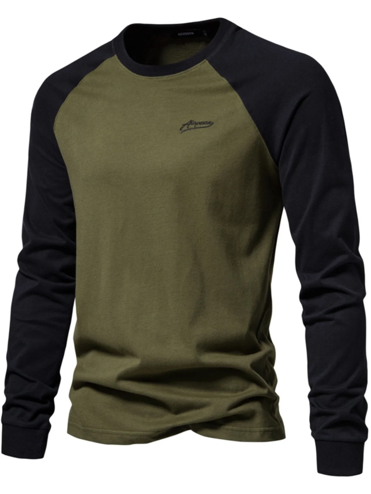 

Мужская футболка Long Sve с овальным плечом, чистый хлопок, повседневная основа, круглая, свободная посадка, весенне-осенняя одежда