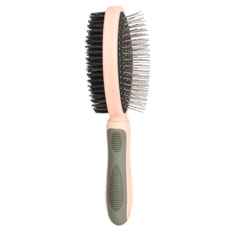

Double Sided Dog Pin Comb Bristle Pet Brush 2 In 1 Clean Hair Deshadding & Massage with Rubber Handle Grooming Article Supplies