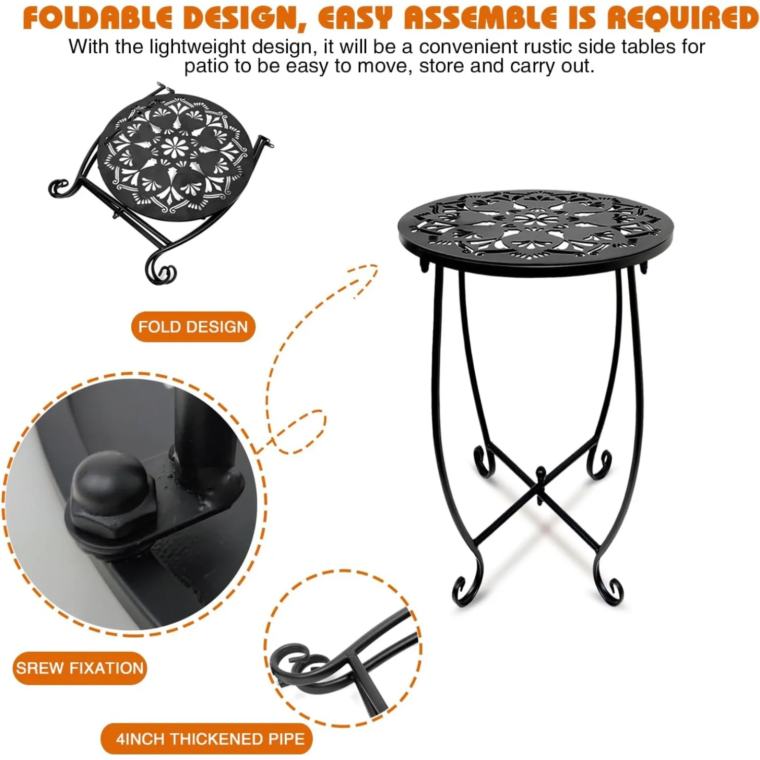 طاولة جانبية خارجية، طاولة جانبية معدنية مقاومة للارتداء، طاولة جانبية مستديرة للطاولة الخارجية للفناء #3