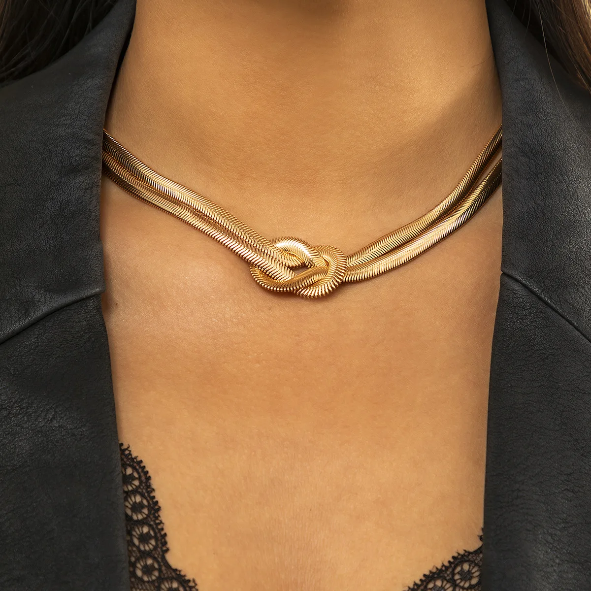 Gold Thick Necklace Women Neck Chains Twist Knot Choker Party Punk Geometric Clavicle Collar