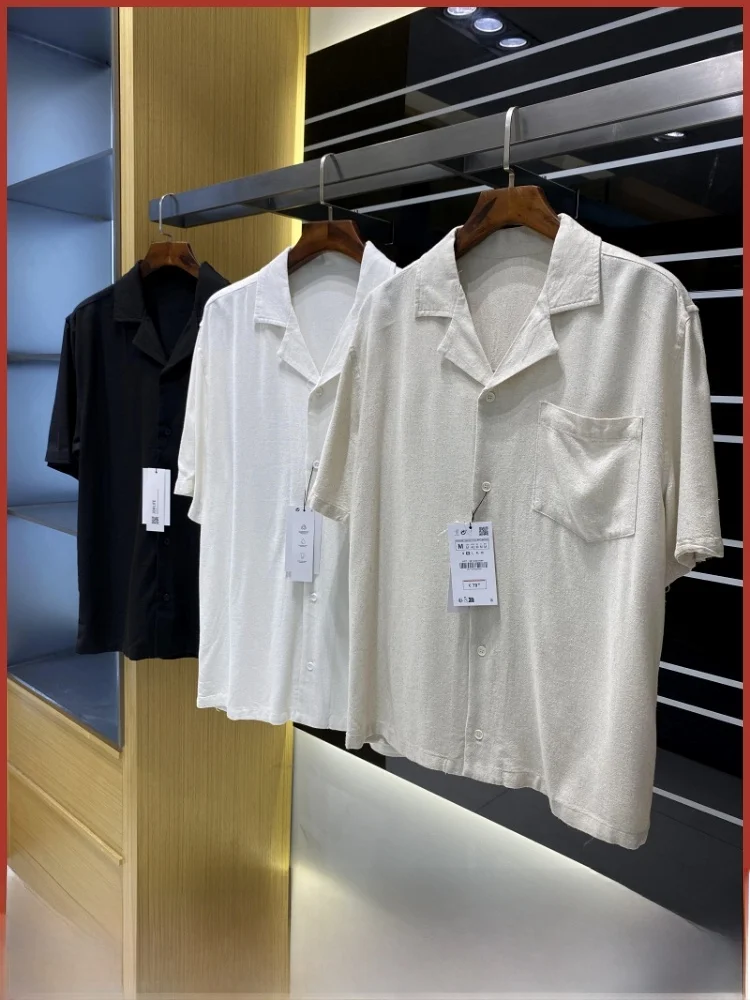 

Spani Line Cuban Collar Loose Fit ort Sve Cotton Linen Blend OS Version Мужская дышащая летняя мода