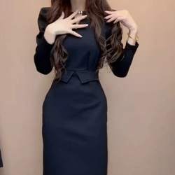 High End and Sophisticated Temperament Hepburn Round Neck Nail Bead Design Goddess Fan Yujie's Slit Hip Hugging Long Dresses