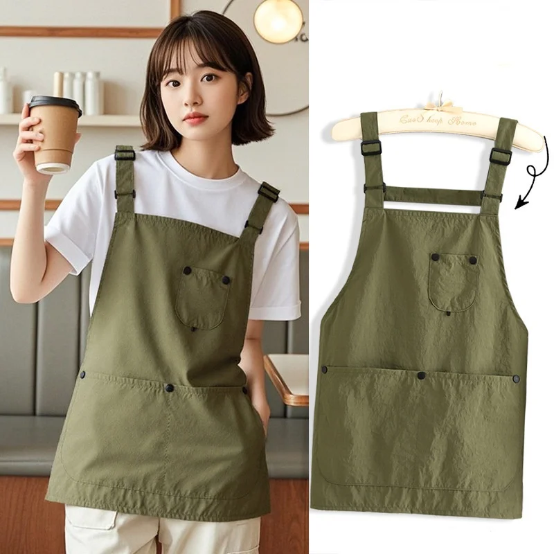 Adjustable Canvas Kitchen Apron H Shaped Strap Chef Work Uniform Smock for Coffee Shop Barista Barber Hairdresser Baking Aprons view 4