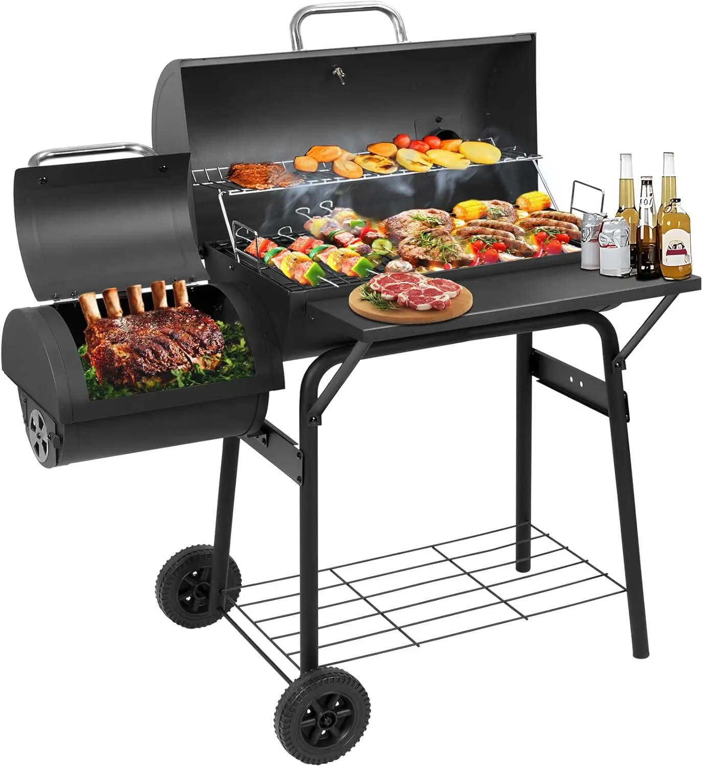

Charcoal Grill with Offset Smoker,BBQ Grills with Side Table,Outdoor Cooking with 535 Square Inches,Backyard Camping Picnics