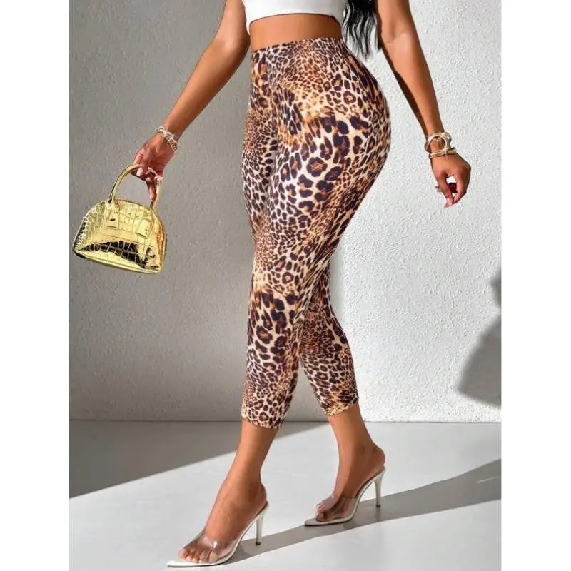 

Casual Spor Leopard Print ort Tight Pants Bots New Cross-Border Sle Ciwalk Vintage Nine-Piece Pants Elastic Micro Str...