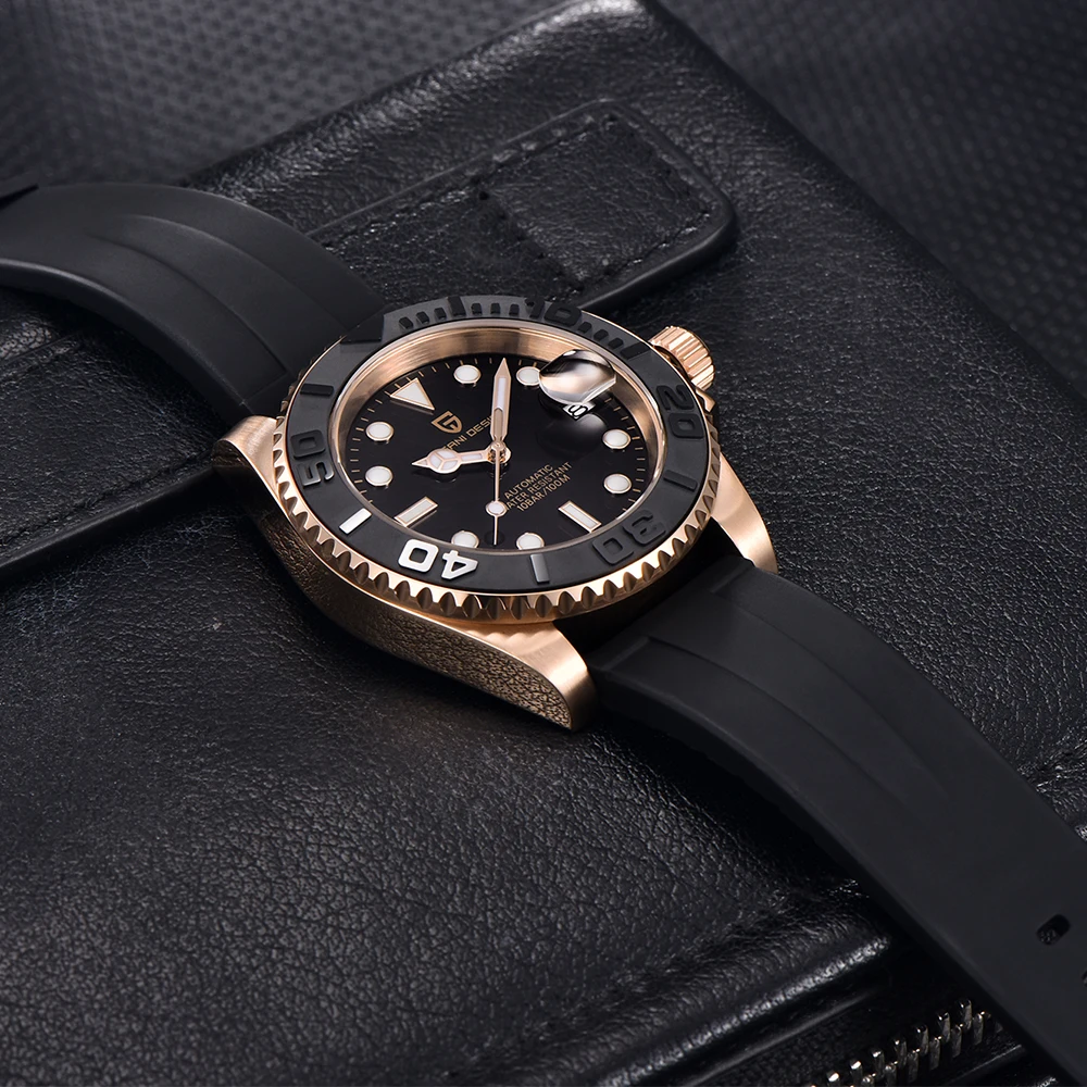 2026 PAGANI DESIGN 40MM Roségold Schwarz Luxus Herren Mechanische Uhr 120 Klicks AR-Beschichtung Kautschukarmband Saphirglas Edelstahl Wasserdichte Automatikuhren für Herren – Detail 5