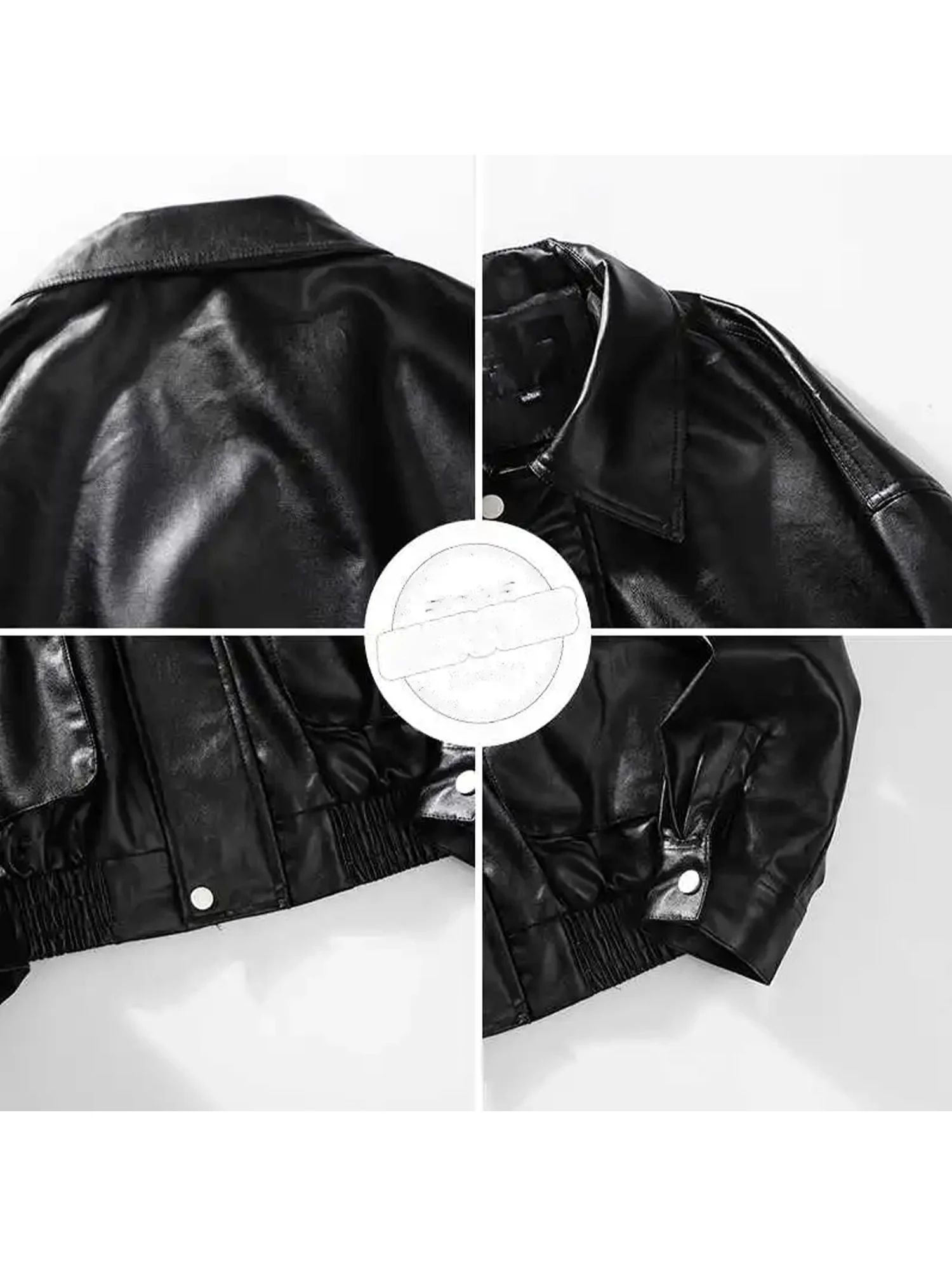 سترة نسائية من الجلد باللون الأسود القوطي معطف عتيق للدراجات النارية من البولي يوريثان سترة موستانج كبيرة الحجم ملابس خارجية 2000s ملابس الخريف والشتاء