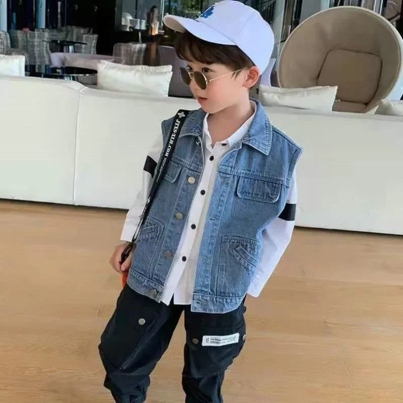

Spring Autumn Outerwear Versatile Stylish Kids' Clothing Kids Boys' Korean Style Denim Vest Jacket