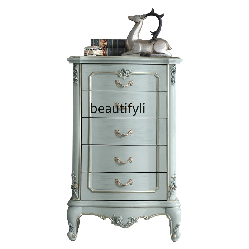 

LBX Court French Solid Wood Gray Emerald Chest of Drawers Bedroom Storage Cabinet Locker