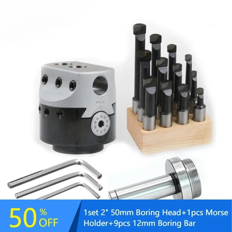 

1set 2" 50mm boring head+1pcs Morse holder+9pcs 12mm boring bar for cnc lathe bored boring tool set