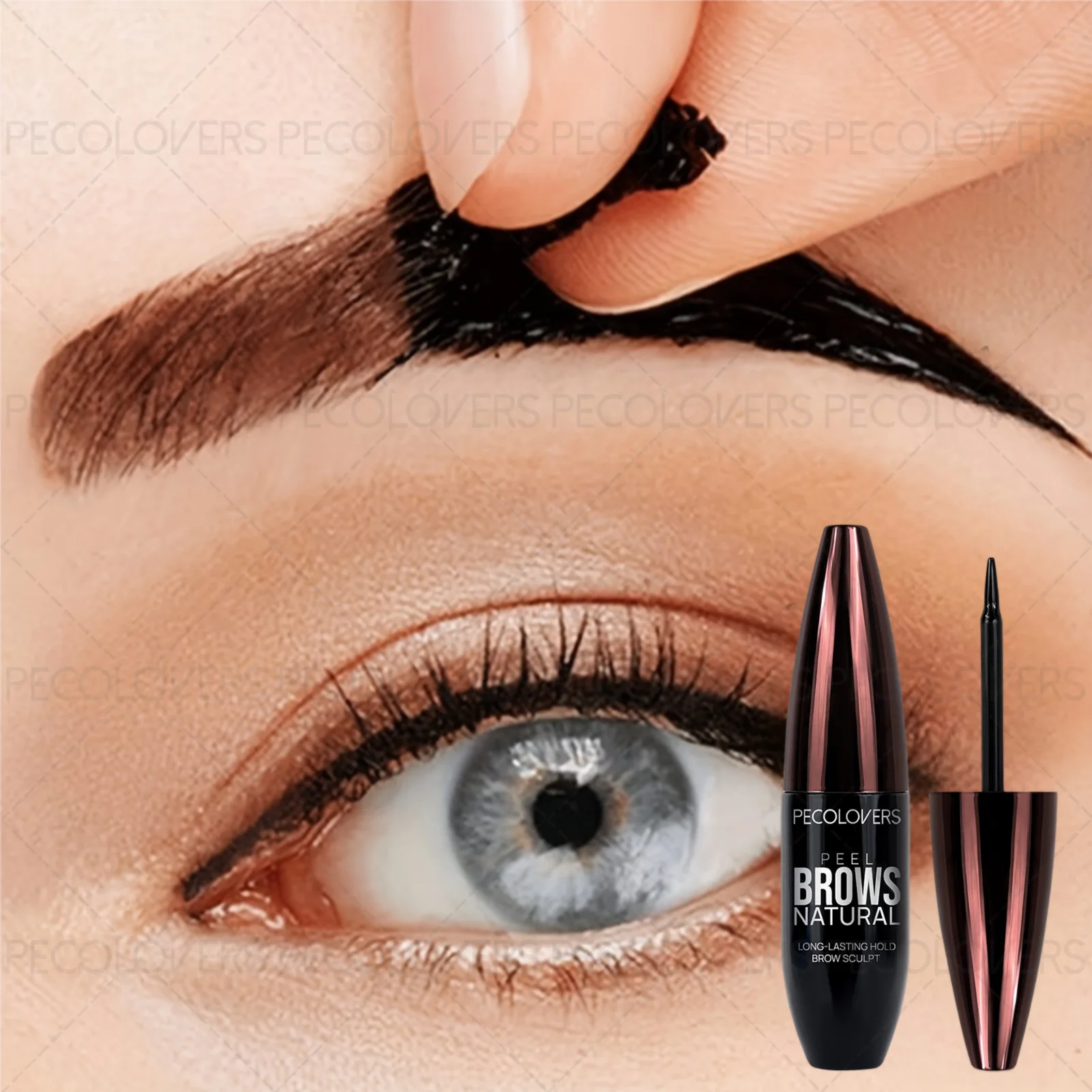 قطعة واحدة من جل الحواجب Pecolover Tattoo، مقاوم للماء، شبه دائم، يدوم طويلاً، أسود بني، مقاوم للعرق، تشكيل الأفلام، تمزيق