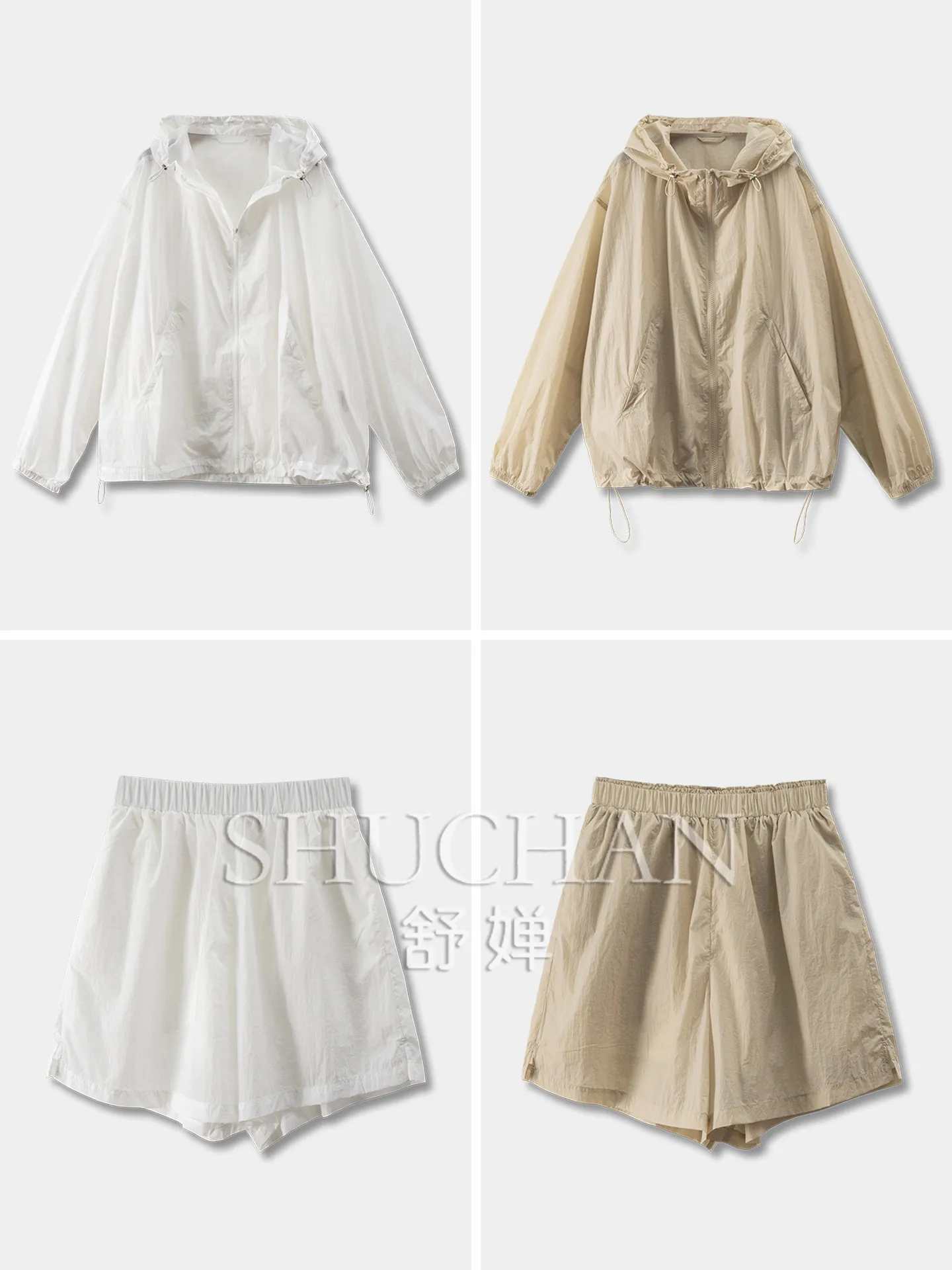 

Casual Light Oxygen, Original Yarn Sunscreen UPF40 + Hooded Jacket + Shorts Set 48G1 Womens Two Peice Sets