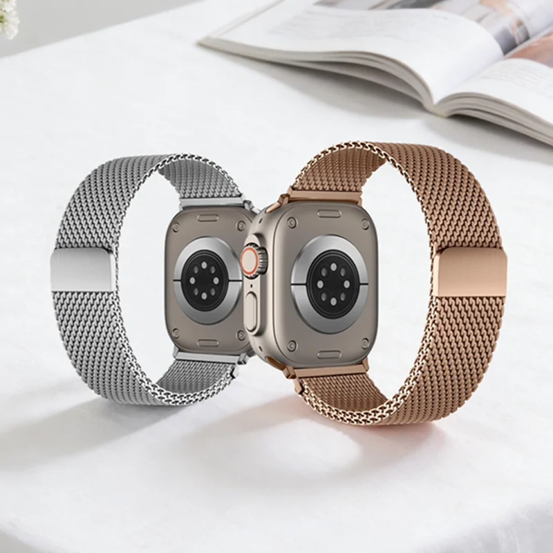 Stahl-Mesh Milanese Loop Armband für Apple Watch Ultra 49mm 11 10 46/42mm Langlebiges Armband iWatch 9 8 7 6 5 4 SE 45mm 44mm 41/40mm
