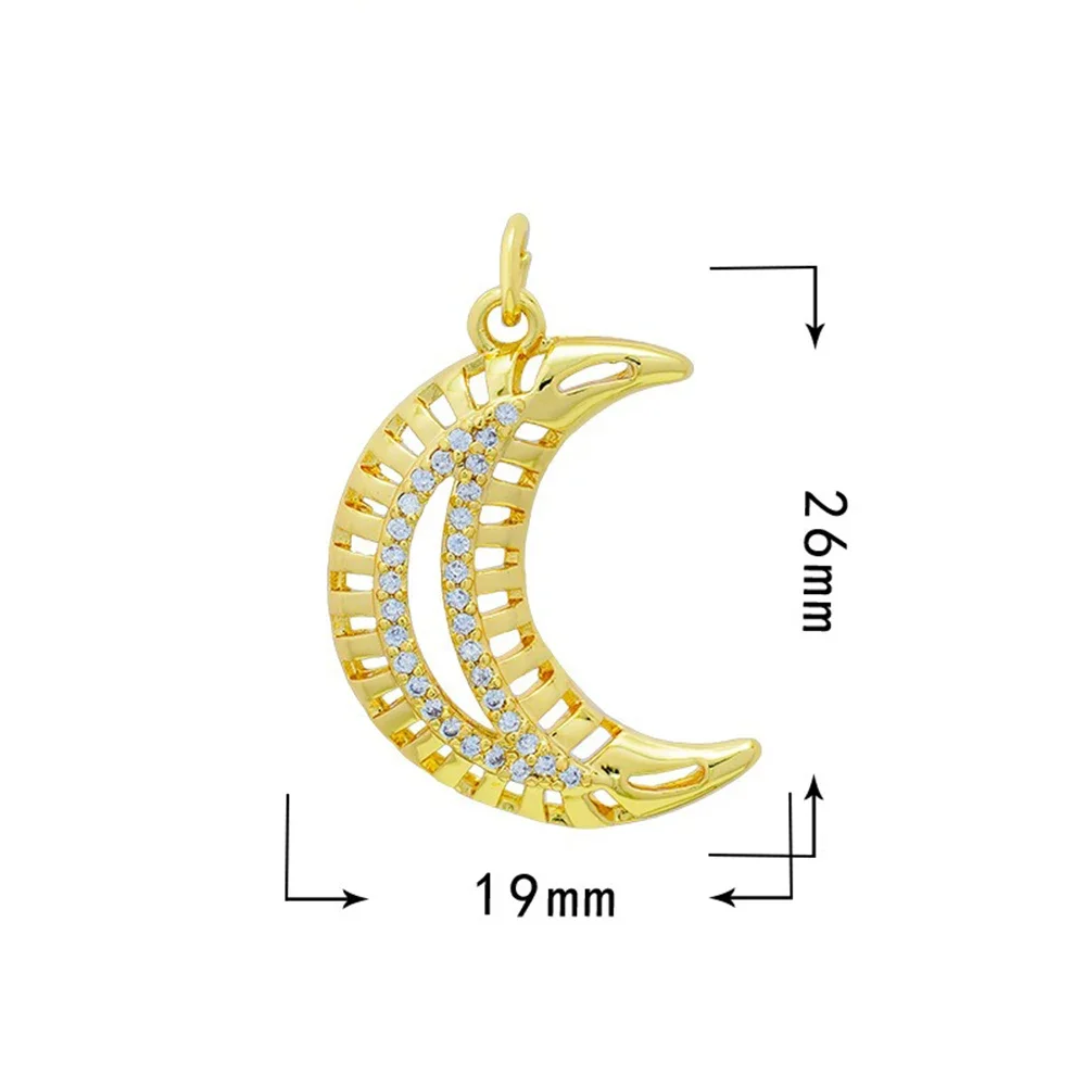 LJRIVER 5 Pcs Charms for Jewelry Making Crescent Sky Moon Star Pendants DIY Keychain Necklace Chains Bracelet Zircon Brass Parts