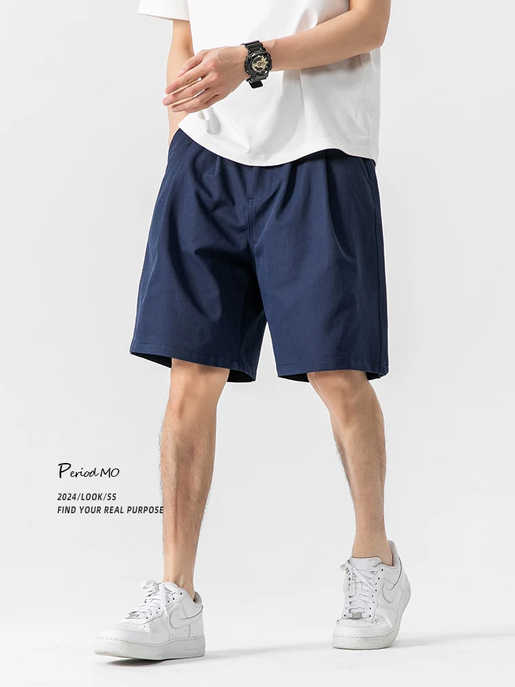 

Мужская рабочая одежда в стиле ретро в японском стиле, свободные брюки с прямыми штанинами, повседневный летний модный брендовый однотонный парный костюм с пятью Po...