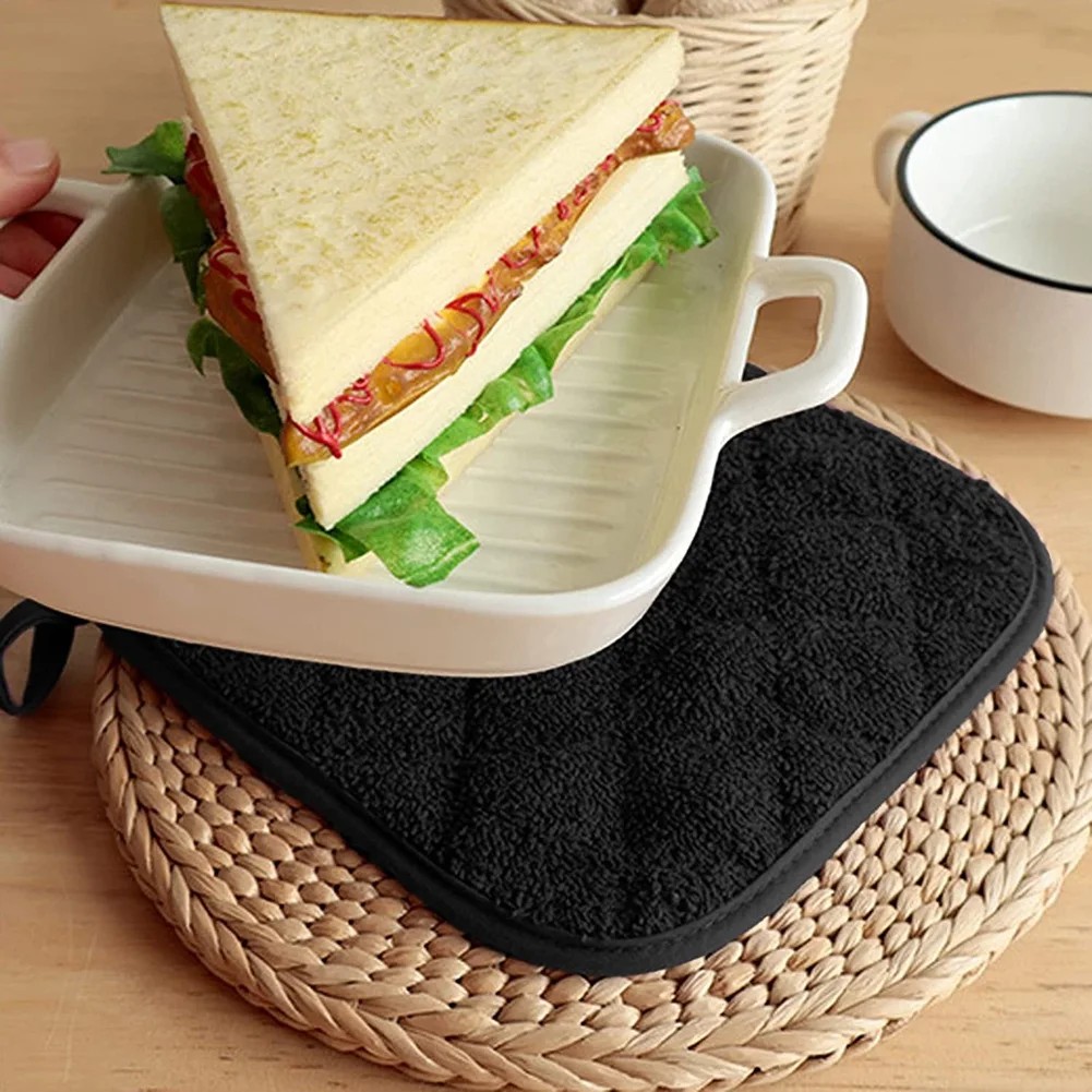 7 Pieces Black Cotton Pot Holders for Kitchen Oven Mitts Machine Washable and Heat Resistant Hot Pad