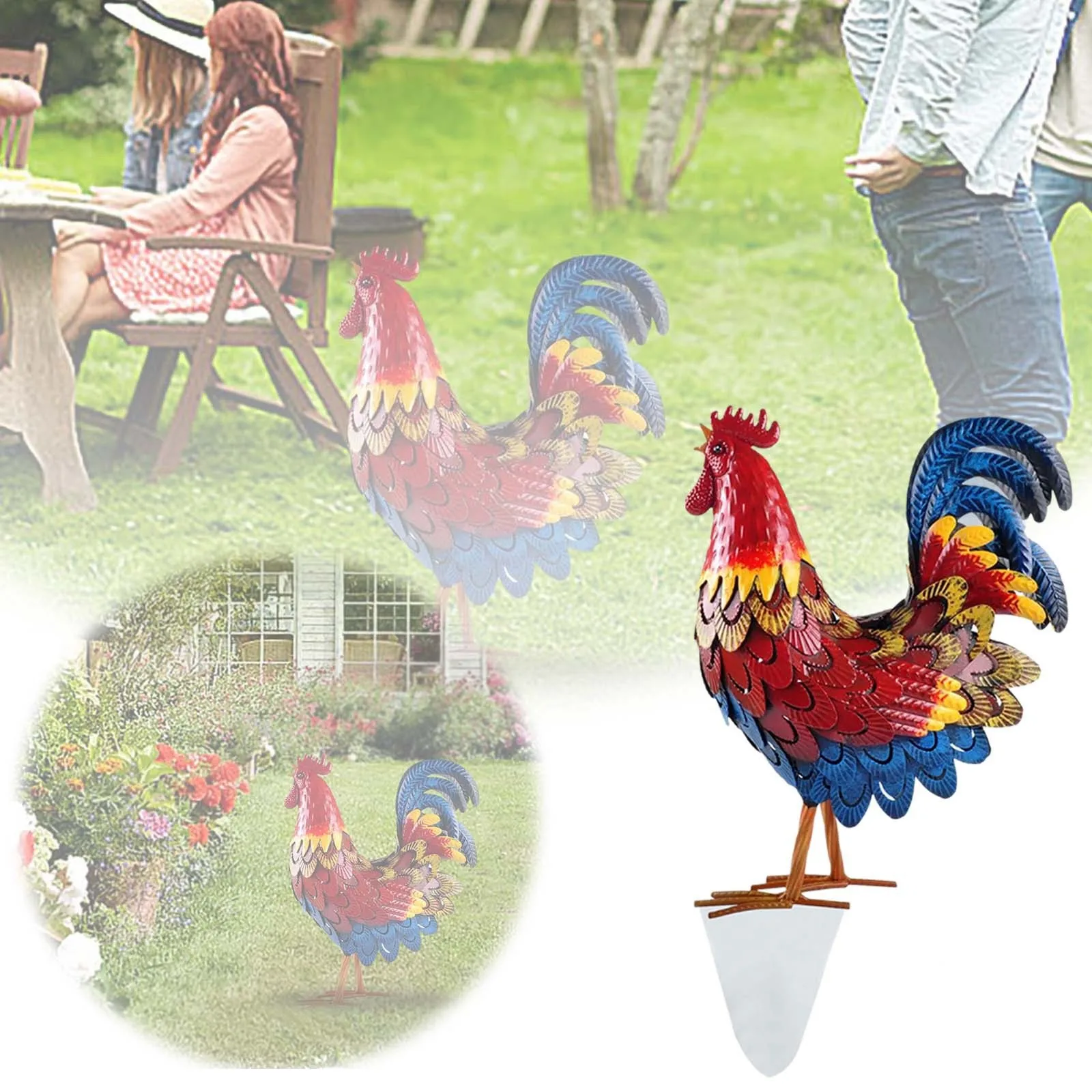 Wooden Rooster Garden Statues And Sculptures For Outdoor Decoration Animal Chicken Yard Backyard Terrace Bed Cradle For Feet