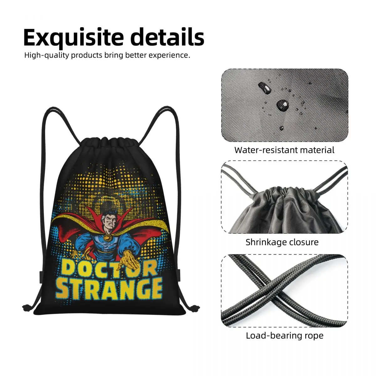 Doutor Estranho Hero Cartoon Drawstring Mochila para Homens e Mulheres, Esporte Ginásio Sackpack, Saco de Compras Dobrável, Personalizado