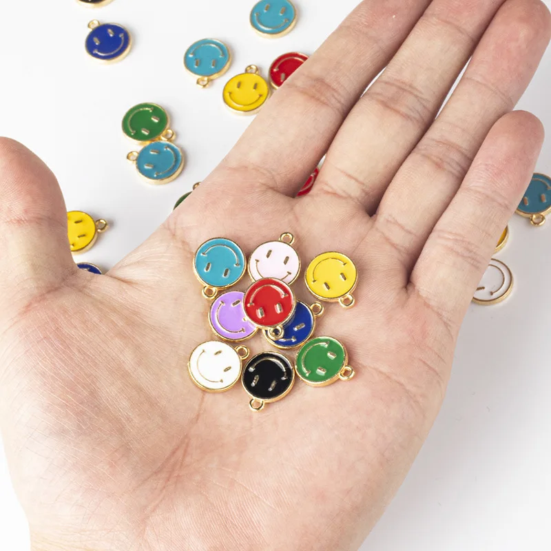 14PCS Circular alloy oil dripping pendant with multi-color smiling face pendant DIY jewelry accessories bracelet necklace earrin