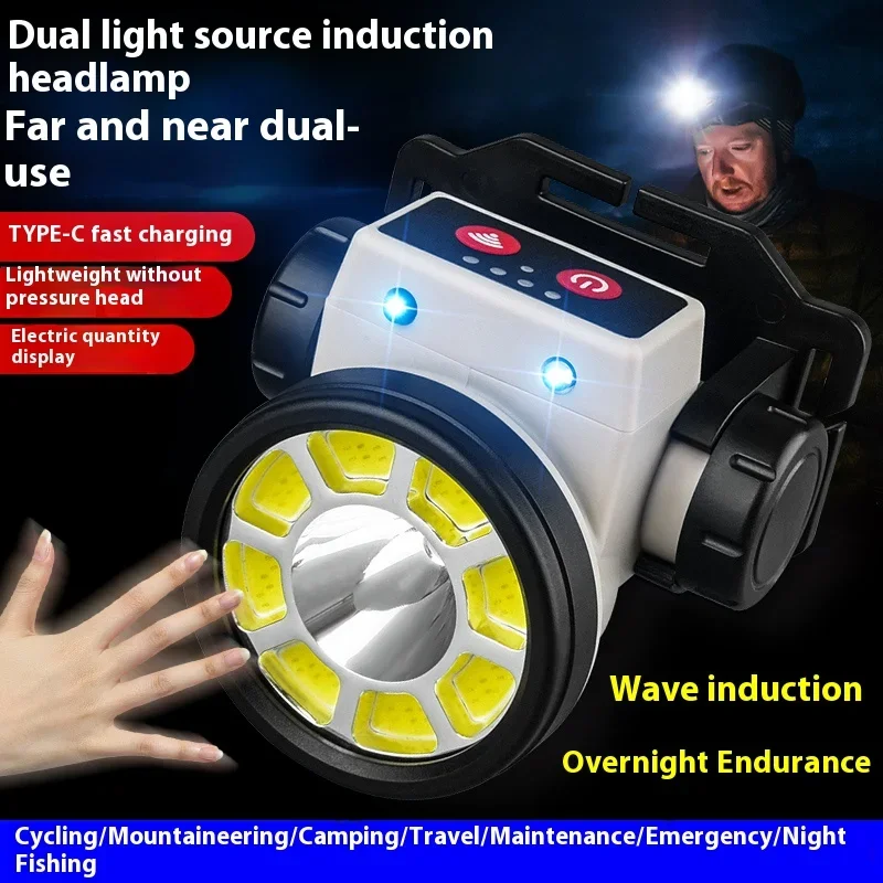 USB Rechargeable Headlamp Smart Motion Sensor LED Outdoor Strong Light High Lumen Headlight Waterproof Head Lamp