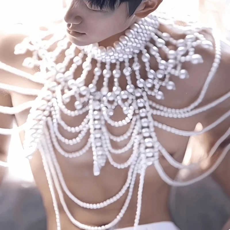 

HQ Fashion Pearl Bead Body Chain for Women Men Luxury Hand Woven Shawl Chain Body Sexy Accessories Hot Couple Body Jewelry Gifts