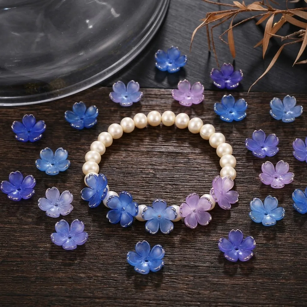 50 Stück Kirschblüten-Acryl-Blumenperlen, lose Abstandshalterperlen für DIY-Armbänder, Ohrringe, Haarschmuck, Zubehör für die Schmuckherstellung – Detail 6