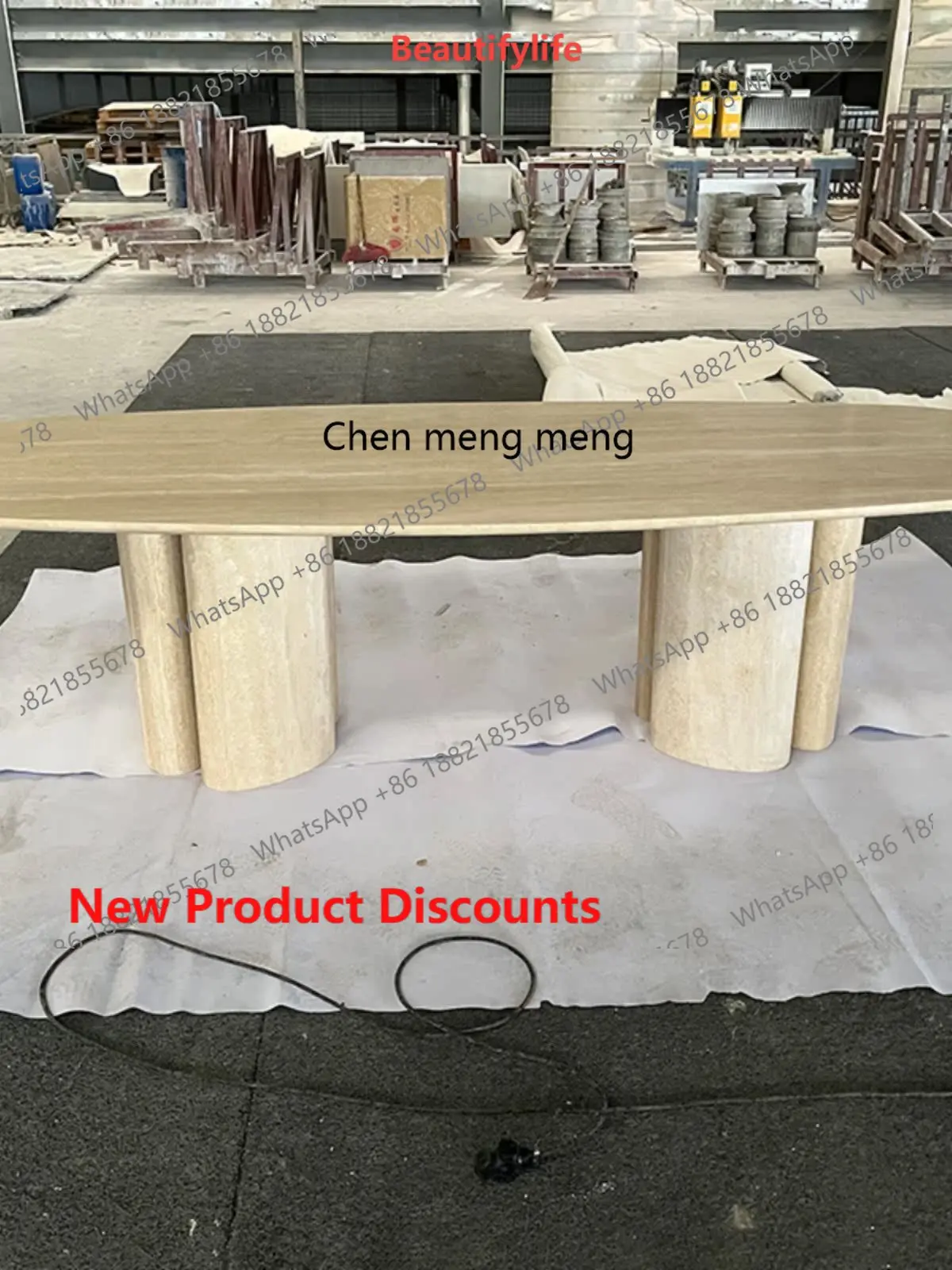 Z10Traditional High-End Custom 8-Seater Dining Room Furniture for Hotel & Workshop Use Natural Marble Travertine Oval Dining Tab