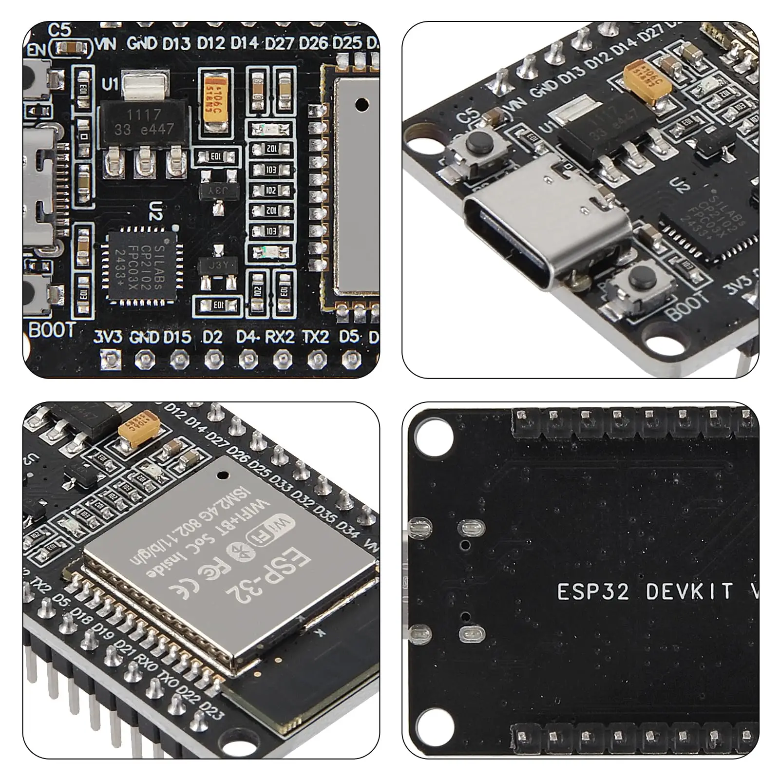 Type-C ESP32 ESP-WROOM-32 Development Board WiFi + Bluetooth CP2102 Dual Core 2.4Ghz Microcontroller Compatible with Arduino