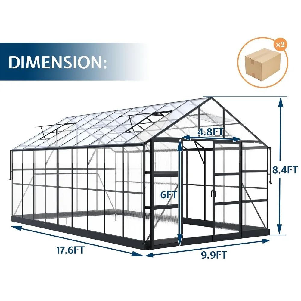 10x18x8.4 FT Polycarbonate Greenhouse with 4 Vent Windows, Custom