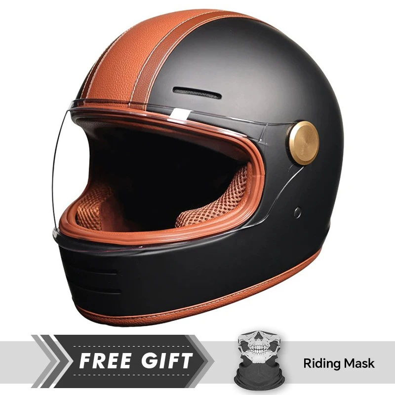 Men Women Leather Full Face Motorcycle Helmets with Clear Lens DOT Approved Off Road Capabilities ABS Materials Enhanced Safety