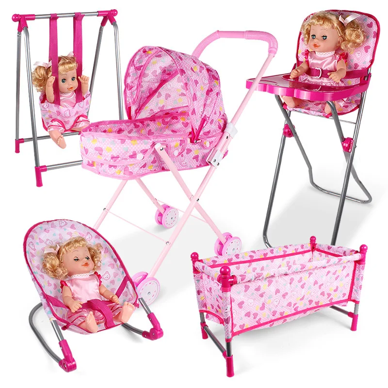 Dollhouse Accessories Simulation Stroller Dining Chair Sleeping Bed Series Doll Toy Model Girls Play House Toys Interactive Toys