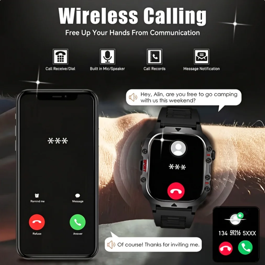 2026 Smart Watch, Supporting Wireless Calls, Multi-Sports Modes, Music, Reminders, Wallpapers, Weather, USB Charging, Multifunctional Wearable, Compatible with Iphone And Android, Unisex, Ideal Holiday Gift for Friends, Lovers, Parents
