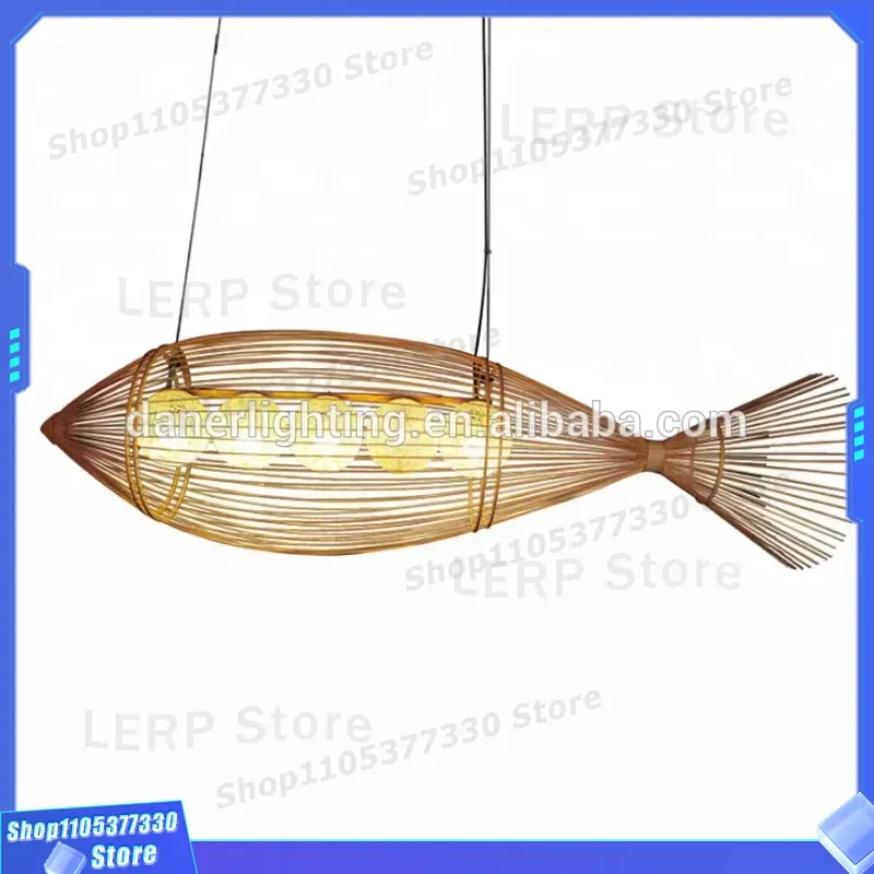 Natural Bamboo Lampshade Decorative Chandelier Fixing Device Rattan Hanging Light Fixture For Home Living Room Ceiling Decor