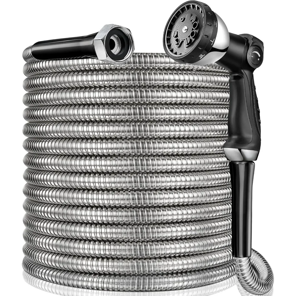 

Садовый шланг Hsoe длиной 110 футов — новый садовый шланг из нержавеющей стали 304 с 10 функциями распылителя, медно-хромированными фитингами 3/4, легкий